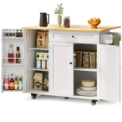 Image de BEALIFE Chariot de cuisine avec plateau extensible & 3 tiroirs & roulettes | Chariot de service polyvalent 106x45x88 cm | KC90 en noir/blanc