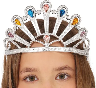 Produktbild von Prinzessin Diadem Glitzer Krone Edle Juwelen Karneval Mittelalter Fantasie Kinderkönigin Märchenkronen Fantasy Kopfschmuck Königsreich Accessoire Edelsteine Funkel Glanz Romantik Spiel, Farbe: Silber