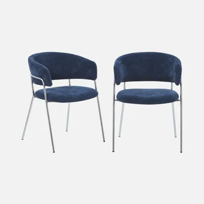 Produktbild von sweeek - 2er-Set Vintage-Sessel mit verchromtem Gestell und Stoffbezug - Blau
