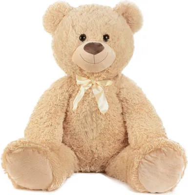 Produktbild von XXL Teddybär hellbraun flauschig mit Schleife 100cm groß Kuscheltier