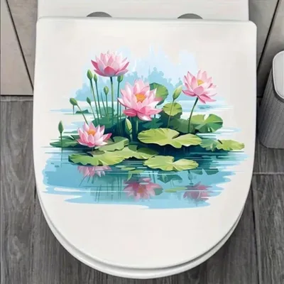 Produktbild von GKA WC-Deckel Aufkleber Natur Toilettendeckel Tattoo selbstklebend Toilette - rosa Seerosen