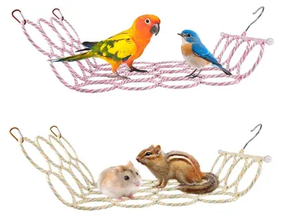 Immagine prodotto di Giocattolo da arrampicata sospeso per piccoli animali e uccelli, rete in corda di carta effetto rattan, utilizzabile come amaca