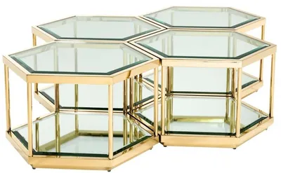 Zdjęcie produktu dla Casa Padrino stolik kawowy / stolik do salonu zestaw 4 złoty 60 x 52 x h. 36 cm - Meble do salonu