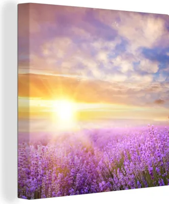 Produktbild von MuchoWow® - Leinwandbilder - Lavendel - Sonne - Himmel - Natur, Wandbild, Wanddeko Bilder Wohnzimmer, 90x90 cm