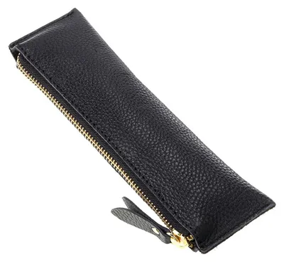 Image de Trousse en cuir véritable souple, style vintage, noir
