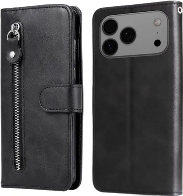 Produktbild von Mobigear Zipper iPhone 17 Pro Max Hülle Klapphülle Geldbörse - Schwarz