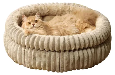 Image de Lit rond pour chat - Petit, diamètre 40 x 16 cm, en peluche, lavable