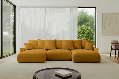 Produktbild von ALTDECOR Ecksofa in U-Form mit Schlaffunktion und Bettkasten - ONESK-U-v1 304x165x72 cm  Senfgelb - Corner Sofa Bett Eckcouch Couch U-Form Schlafcouch Ausziehbar Wohnlandschaft Schlafsofa Cauchsofa
