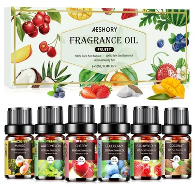 Obrázok produktu pre Sada ovocných esenciálnych olejov pre difuzéry, 6 x 10 ml, darčeková sada aromaterapeutických olejov, prírodné čisté aróma oleje pre zvlhčovače vzduchu