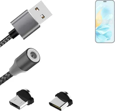 Produktbild von K-S-Trade Hochwertiges Magnet-Lade-kabel Sync-Kabel Daten-Kabel für Honor 200 Lite mit USB-Typ-C-Anschluss und Micro-USB-Anschluss 2A bis zu 480mbps