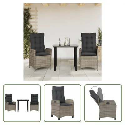 Produktbild von The Living Store 3-tlg. Garten-Essgruppe mit Kissen Grau Poly Rattan