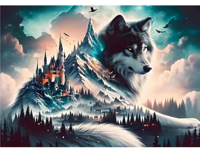Obrázek produktu pro Sada pro tvorbu obrázků technikou "diamantové malování" s motivem vlka, rozměry 30x40 cm. Kreativní sada pro dospělé i začátečníky