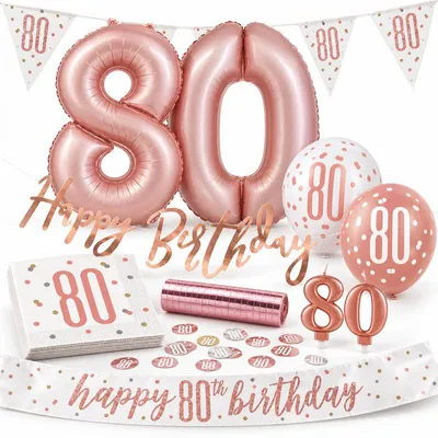 Produktbild von 80. Geburtstag Deko roségold Party Dekoration Set Frau Set Geburtstagsdeko Jubiläum