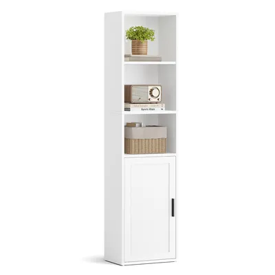 Produktbild von VASAGLE Bücherregal, 5-stöckiges hohes Regal, Standregal mit Tür und offenen Fächern, 31,8 x 24 x 145,9 cm, vielseitig einsetzbar, weiß