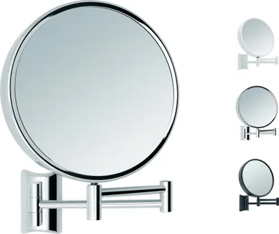 A main product shot of a wall-mounted cosmetic mirror, with smaller inset images showing variations in color.