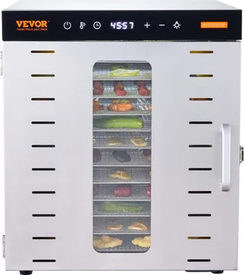 Productafbeelding van Voedseldehydrator met 10 trays, roestvrij staal, 1000W, voor het drogen van vleeswaren en fruit