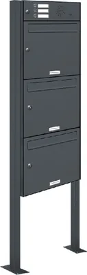Produktbild von 3er Briefkasten Standanlage Freistehend RAL 7016 Anthrazit Klingel