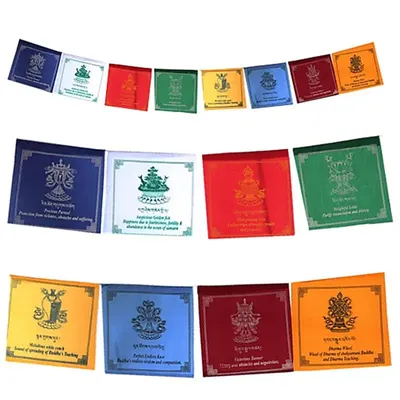 Obrázok produktu pre Tibetská modlitebná vlajka s ôsmimi priaznivými znakmi -- sada 2 ks - 25 x 21 x 205 cm