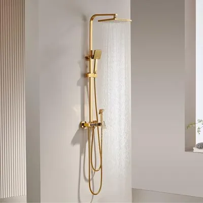 Produktbild von OIHPAW Multifunktionales Duschsystem in Gold mit Regenbrause, Handbrause, Wannenarmatur & Bidet-Handbrause, Messing, 4 Wasserauslässe