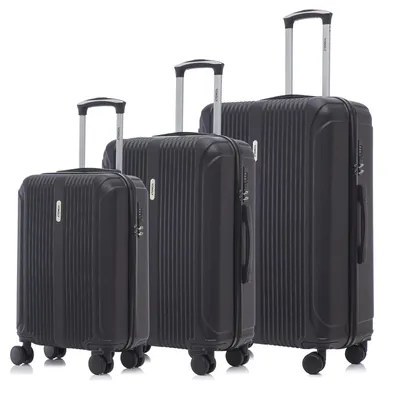 Produktbild von Suitcase Set, Rollkoffer Handgepäck, Kofferset, mit 4 Rollen 360°, Hartschalenreise Zahlenschloss, Weicher Gummigriff (3er Set, M,L&XL, Schwarz)