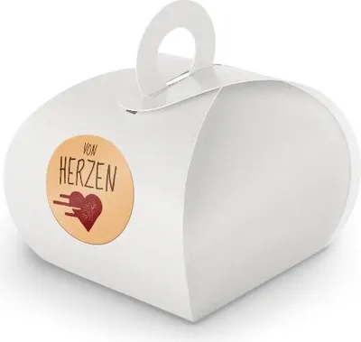 Produktbild von SET von HERZEN (Motiv14) 24x Geschenkschachtel mit Griff weiß  + Sticker