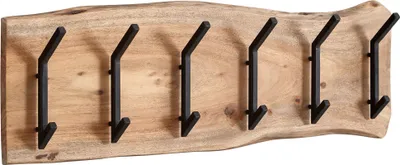 Produktbild von Design Wandgarderobe Akazie Massivholz / Metall 100 x 29 x 12,5 cm | Hakenleiste Flurgarderobe Wand | Garderobe Holz
