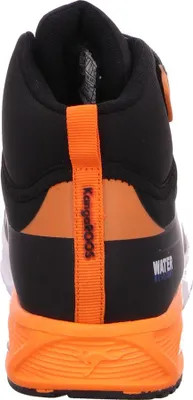 The back view of a black and orange KangaRoos boot.