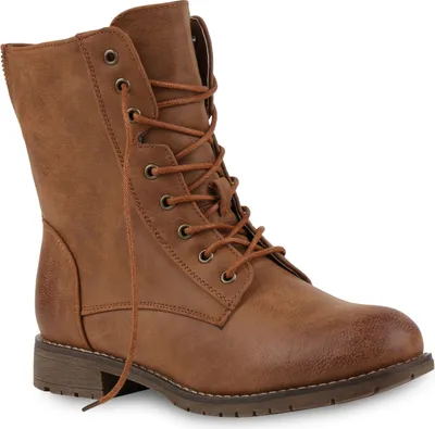 A single brown lace-up boot is shown against a white background.