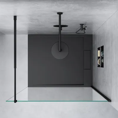 Produktbild von Mai & Mai Walk-In Dusche Duschwand für Dusche Duschabtrennung 100x200cm ESG-Sicherheitsglas 8mm NANO Glas BRAM1 Bremen2K Schwarz