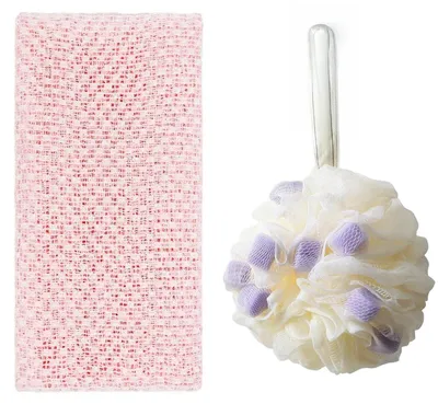 Immagine prodotto di Asciugamano esfoliante per la doccia con spugna, rosa, 100x27 cm