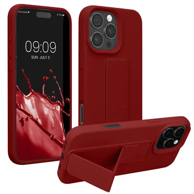 Produktbild von kwmobile Handyhülle für Apple iPhone 16 Pro Hülle - TPU Silikon Case mit Fingerhalter und Stand - Schutzhülle Cover in Rhabarber Rot