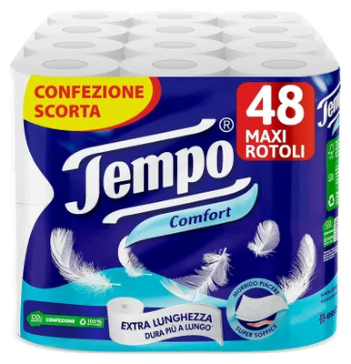 Immagine prodotto di Tempo, carta igienica, comfort, morbida e resistente, 48 rotoli maxi