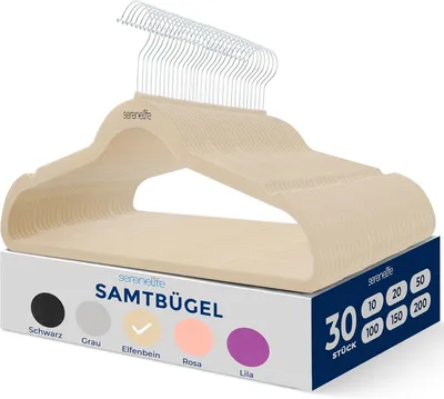 Produktbild von SereneLife Kleiderhaken Samt, Samtbügel 30 Stück, rutschfeste Bügel mit 360° drehbarer Haken für Ihre Garderobe, Platzsparend