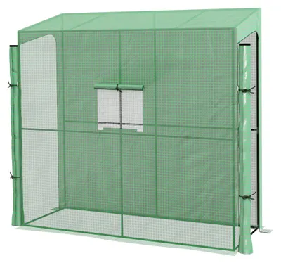Image de Serre - Serre adossée - Portes enroulables - Résistante aux intempéries - Acier et polyéthylène - Vert