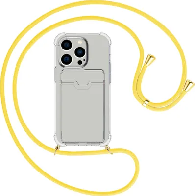 Produktbild von Handykette Backcover-Schutzhülle mit Band (Metall goldfarben) für Apple iPhone 15 Pro - gelb