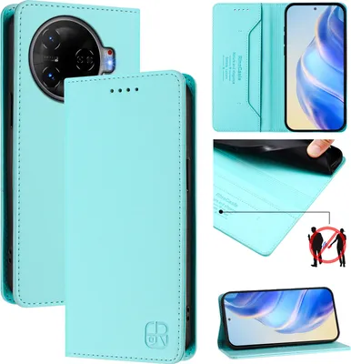 Immagine prodotto di Custodia in pelle per Tecno Camon 30 Pro 5G, flip case con slot per carte, portafoglio e supporto Turchese