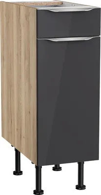 Produktbild von Optifit Unterschrank mit Schublade und Drehtür Linus984 BxTxH 30 x 58,4 x 87 cm anthrazit glänzend zerlegt Anschlag reve