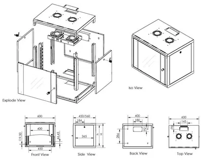 Obrázok produktu pre Digitus DN-19 09U-6/6, Nástenný regál, 9U, 100 kg, Šedá
