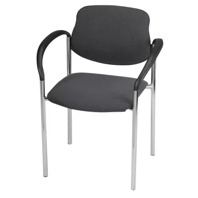 A single dark gray office chair with silver legs and armrests.