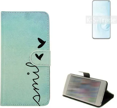 Produktbild von K-S-Trade Schutz Hülle Handy Hülle kompatibel mit Meizu 17 Hülle Handyhülle cover bookstyle Etui Handyhülle ''smile'' türkis Standfunktion