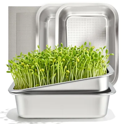 Produktbild von Elzusha – Keimsystem für Sprossen und Microgreens – 2 Anzuchtbehälter aus Edelstahl