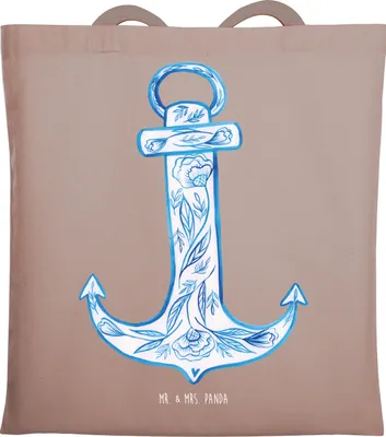 Produktbild von Mr. & Mrs. Panda Schultasche Anker Blau - Braun Pastell - Geschenk, Jutebeutel, Einkaufstasche, Tragetasche, Tasche, Lustige Sprüche, Tote Bag