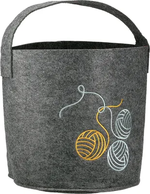 Produktbild von Gilde Korb, rund, "Strickkorb", Strickmotiv, Filz, dunkelgrau, , , H. 25 cm, D. 25 cm 1 Stück wie abgebildet 57480