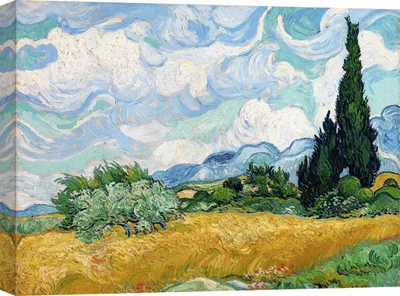 Produktbild von Kunstdruck auf Leinwand - Vincent van Gogh, Weizenfeld mit Zypressen– 60x40 cm