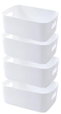 Produktbild von Aufbewahrungsbox - 4 Stück Kunststoffkorb mit Griffen - Organizer für Badezimmer und Küchenschrank - Weiß, 20×15×7 cm