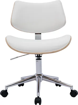 Produktbild von Miliboo - Weißer Design-Bürostuhl mit Rollen, helles Holz mit Eichenfurnier und Metall MALMO