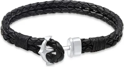 Produktbild von Schmuck Armband für Herren aus geflochtenem Echtleder mit Anker-Verschluss