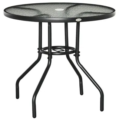 Produktbild von Gartentisch Garten Beistelltisch Gartenmöbel Balkontisch Bistrotisch Mit Schirmloch Hartglas + Metall Schwarz Ø80 X 72 Cm
