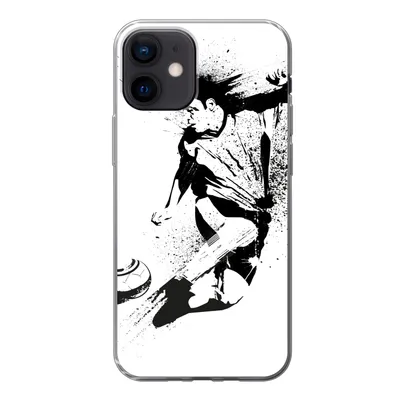 Produktbild von MuchoWow® Handyhülle Schutzhülle Hülle für iPhone 12 Eine Illustration einer Person, die einen Fußball in Richtung Tor schießt - Jungen - Junge - Kind Silikon Softcase Handy Hülle - Schutzhülle