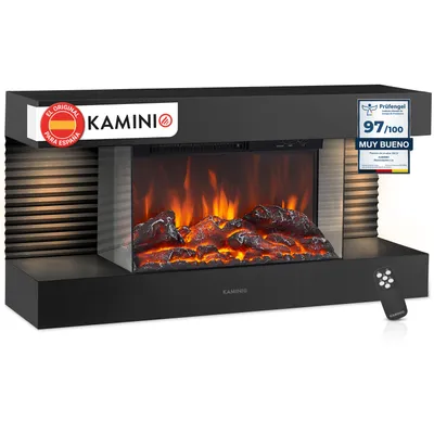 Imagen del producto de KAMINIO Chimenea eléctrica LIZ: Chimenea eléctrica de pared con calefacción, efecto de llama 3D, luz ambiental LED y mando a distancia. Color: